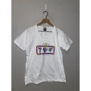 Vintage Womens Montana Flower Shirt Wildflowers Graphic White Tee 90s Stained M